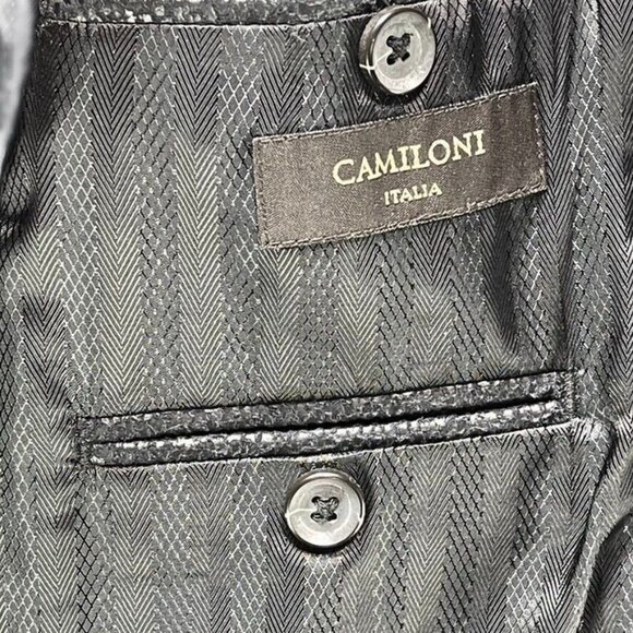 Camiloni Italia Black Blazer Jacket Mens Size 42L Polyester & PU - Picture 13 of 15